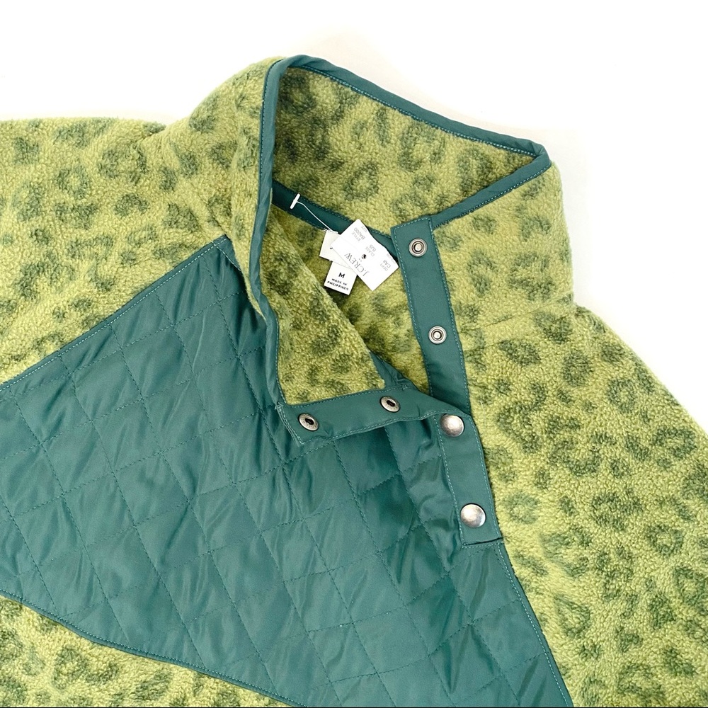 NEW J.Crew Green Printed Fleece Pullover - Picture 3 of 5